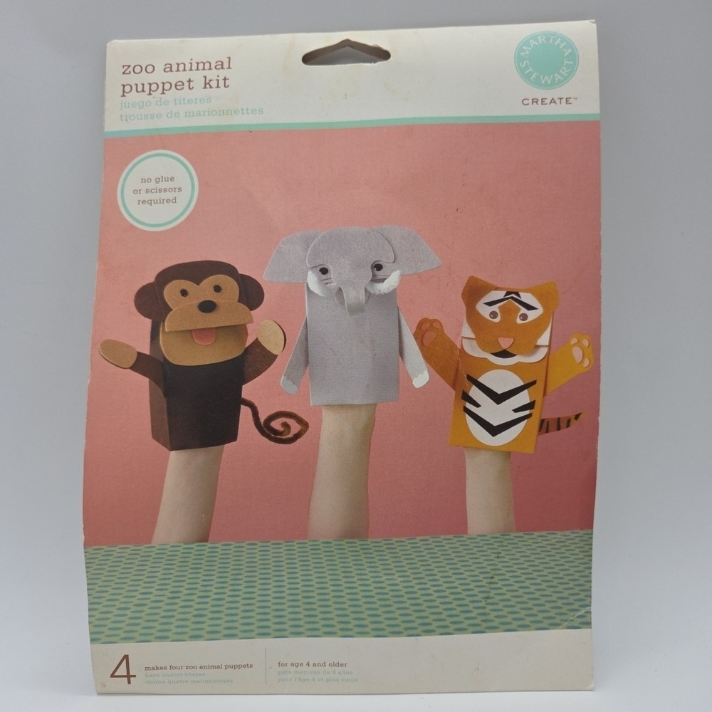 NEW Martha Stewart Zoo Animal Hand Puppet Kit Create Tiger Monkey Bear Elephant